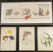 ANTIQUE PRINTS - BORIS O'KLEIN (French 1893 - 1985) cartoon print of dogs, signed in pencil, 22 x
