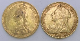 GOLD FULL SOVEREIGNS (2) - 1888 and 1899 (Victoria), 15.9grms
