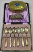 CASED SET OF 6 SILVER COFFEE SPOONS - Sheffield 1944, 2.9ozt, a small oblong silver dressing table