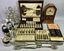 OAK CASED SET OF SIX FISH KNIVES & FORKS WITH SERVERS, another box set of fish knives and forks,