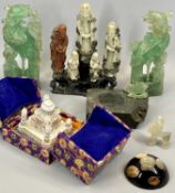 CARVED SOAPSTONE FIGURES, GROUP OF 5 IMMORTALS, 24cms H, a souvenir carved stone model of the Taj