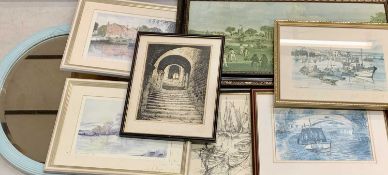 PAINTINGS & PRINTS ASSORTMENT - to include EDWARD PEET antique etching, signed in pencil, 27 x