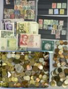 BRITISH, CONTINENTAL & WORLD COINS, a good collection, a small collection of stamps, bank notes,