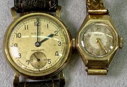 9CT GOLD CASED HEFIK WATCHES (2) in their original boxes (both distressed), a lady's circular dial