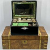 LARGE VICTORIAN BRASS BOUND WALNUT WRITING BOX - fitted interior with writing slope together with