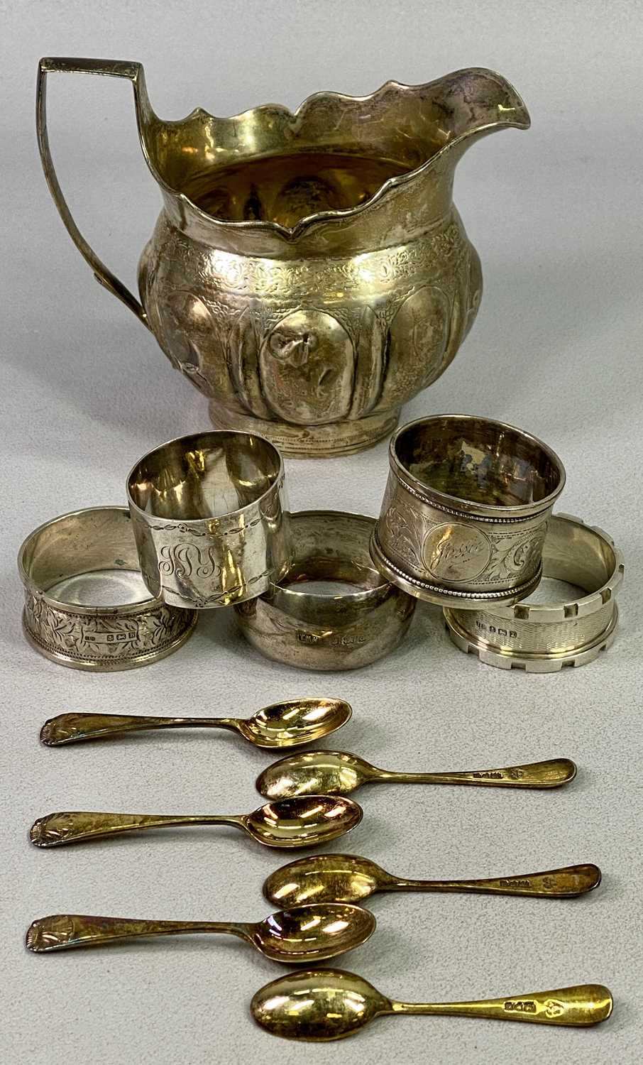 SMALL SILVER - a mixed quantity to include a George III milk jug, London 1800, indistinct maker's