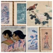 ASSORTED PRINTS (6) - an Eastern selection, some with faux bamboo frames
