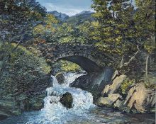 S R BENNETT oil on board - labelled and titled verso 'Nant Mill Falls, Betws Garmon', signed and
