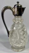 SHEFFIELD 1909 SILVER MOUNTED CUT GLASS CLARET JUG - with domed top lid and deep cut decoration to