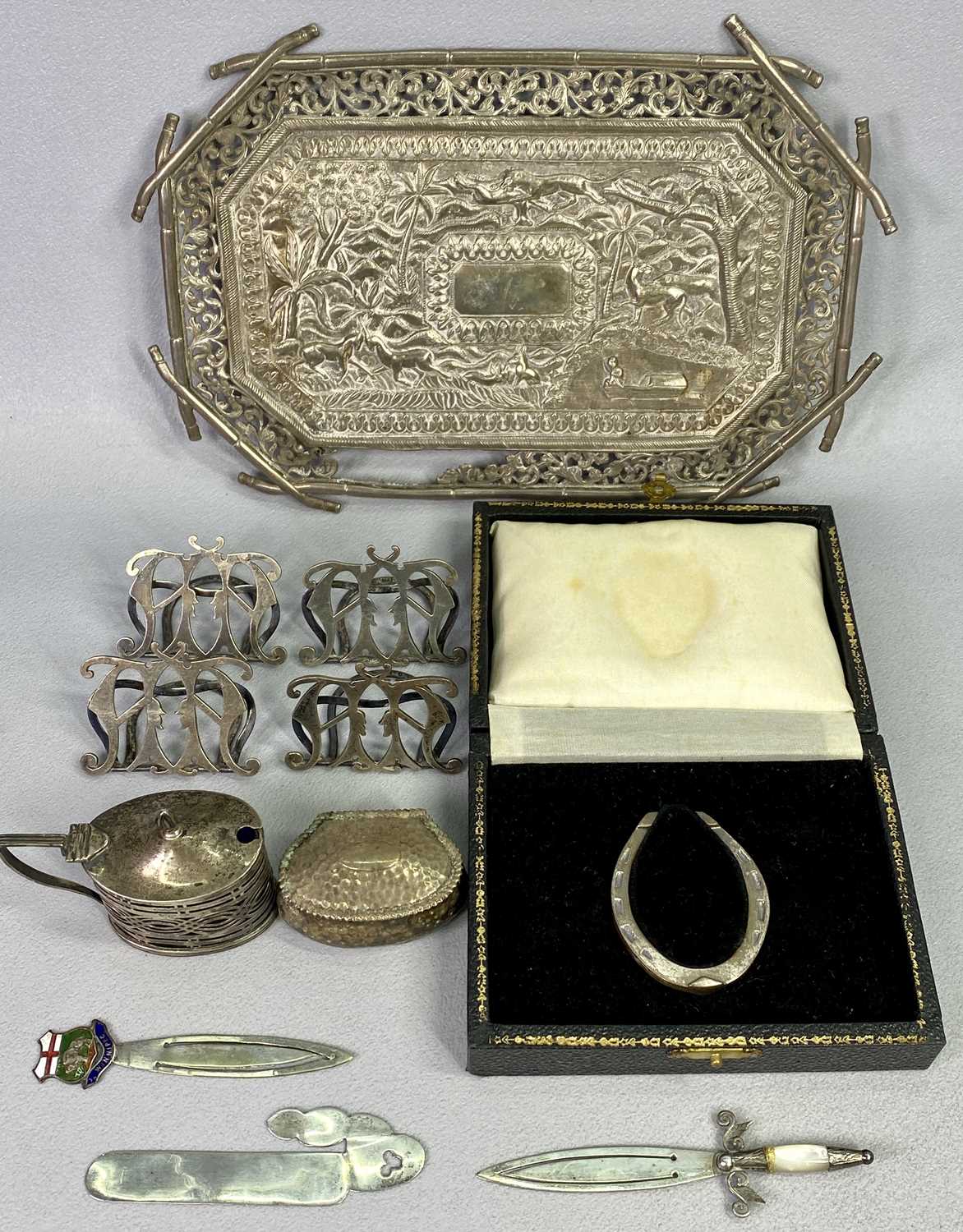 SMALL SILVER - white metal group to include four menu card holders, Edinburgh 1900, Maker Brook &