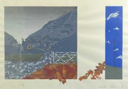PAUL THOMAS limited edition print (10/15) - buildings on a mountain side, in abstract form, signed
