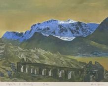 HUW JONES coloured limited edition (4/50) - 'Wyddfa o Dinorwig', signed in full, mounted but