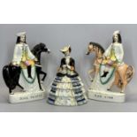 VICTORIAN STAFFORDSHIRE EQUESTRIAN FLATBACK FIGURES, A PAIR - Tom King and Dick Turpin, 27cms H