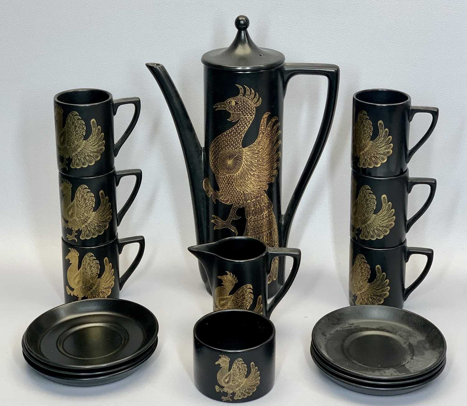 PORTMEIRION POTTERY "PHOENIX" COFFEE SERVICE by John Cuffley, fifteen pieces, two Royal Crown - Image 2 of 3