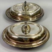 EPNS - a pair of heavy oval lidded electroplated entree dishes with lined borders and lids by Collis