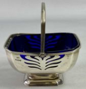 SHEFFIELD SILVER SUGAR BASKET - with blue glass liner, 1936, Maker Harrison Brothers and Howson, the