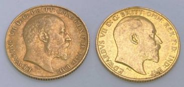 GOLD HALF SOVEREIGNS (2) - 1904 and 1909 (Edward VII), 7.9grms