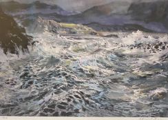 ALED PRICHARD JONES coloured limited edition (4/75) print - coastal scene near Criccieth, signed