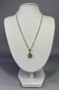 ANTIQUE STYLE 9CT GOLD PASTE SET PENDANT DROP - on a filed belcher link necklace, the pendant with