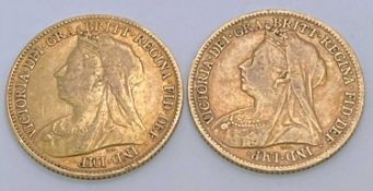 GOLD HALF SOVEREIGNS (2) - 1896 and 1900 (Victoria), 7.9grms
