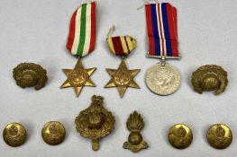 MILITARIA - Scottish Kings of Borderers Glengarry, WW2 Africa Star and WW2 Italy Star medals, WW2
