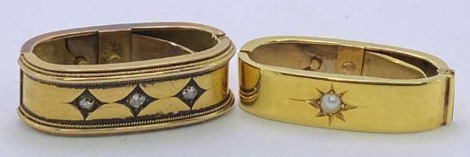 OVAL HINGED SCARF CLIPS (2) - one being15ct with inscription and date for '1902' with three tiny