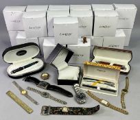 COLLECTION OF 24 LOUIFREY WATCH BOXES - with various wristwatches and boxed pens, ETC