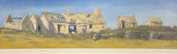 HUW JONES coloured limited edition (20/50) print - Anglesey ruined cottage and buildings, titled '