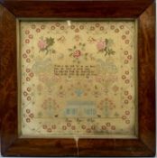 VICTORIAN WOOLWORK SAMPLER - flowers, animals and birds with verse, Selina Ellis' Work, in flame