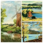 SIX VARIOUS FRAMED OIL PAINTINGS to include J E WILSON - windmill scene, 34 x 23cms, G PRITCHARD -