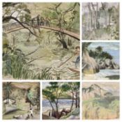 R ELKINGTON paintings (6) - various rural and other scenes, 48 x 58cms the largest and a print -
