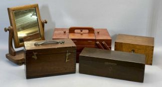 LATE 19TH CENTURY MAHOGANY BOX FOR SCIENTIFIC INSTRUMENT - with leather carrying handle, 19cms H,