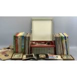 MID-CENTURY PICNIC TYPE PORTABLE RECORD PLAYER and a quantity of mixed genre LPs and 45s
