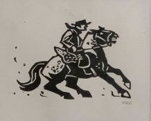 SIR KYFFIN WILLIAMS RA 1918 - 2006 black and white print - a Patagonian horse rider, printed