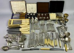 CASED & LOOSE EPNS & OTHER CUTLERY & FLATWARE - to include 26 pieces of Kings pattern, cased tea and