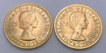 GOLD FULL SOVEREIGNS (2) - 1966, (Queen Elizabeth), 16grms
