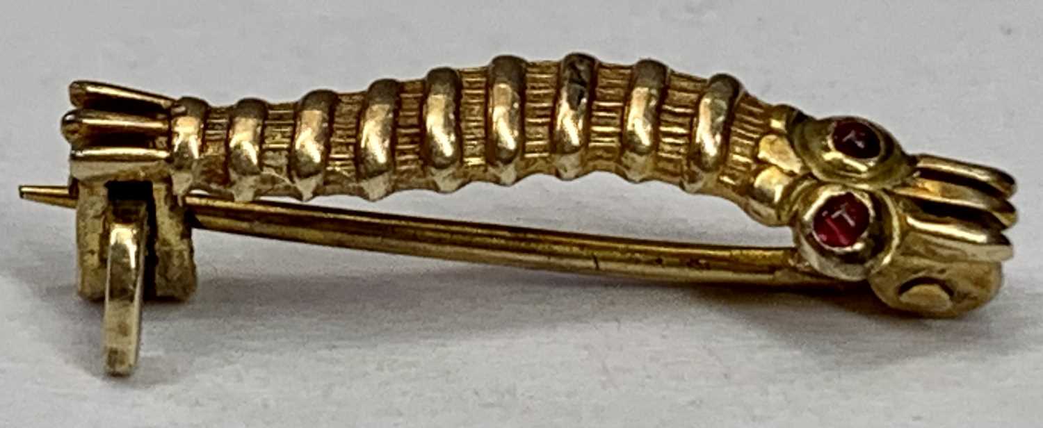 A RARE 9CT GOLD BAR BROOCH WITH RUBY EYES WW2 Caterpillar (silkworm) Club - an informal - Image 3 of 3