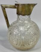 BIRMINGHAM 1905 SILVER MOUNTED CUT GLASS CLARET JUG - with thumb lift lid and globular body, Maker