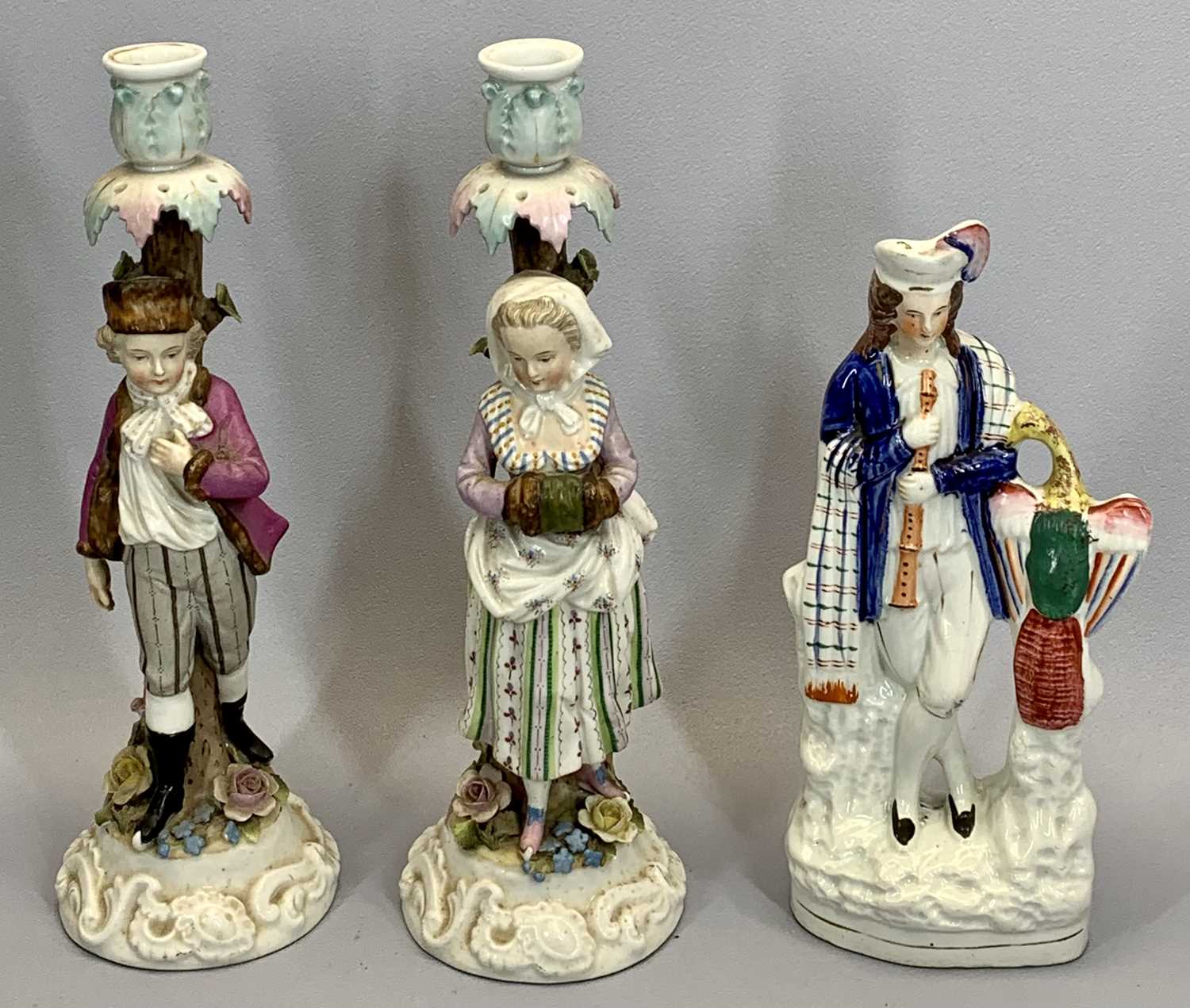 19TH CENTURY GERMAN PORCELAIN CANDLE HOLDERS, A PAIR - figural columns of a young boy and girl - Image 3 of 3