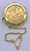 GEORGE V 1912 GOLD HALF SOVEREIGN - with 9ct mount and safety pin, 6.3grms