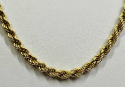 ITALIAN 9CT GOLD ROPE TWIST NECKLACE - with lobster clasp, Import Duty marks stamped '375', 51cms