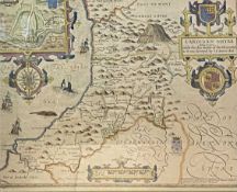 JOHN SPEED coloured antiquarian map - Cardigan Shyre, reversible, 40 x 52cms