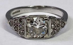PLATINUM RING - set to the centre with a Brazilian cut diamond approx 1.02ct, in Edwardian style