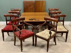 VICTORIAN MAHOGANY WIND-OUT DINING TABLE with two extra leaves, 69cms H, 146cms W, 122cms D (closed)