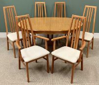 MODERN LIGHT WOOD EXTENDING DINING TABLE, 74cms H, 95cms W, 183cms D and a SET OF SIX SLATTED