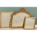 GILT FRAMED FANCY OVERMANTEL MIRROR, 117 x 125cms and two other mirrors