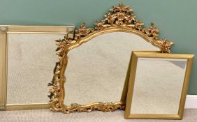 GILT FRAMED FANCY OVERMANTEL MIRROR, 117 x 125cms and two other mirrors