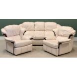 THREE PIECE LOUNGE SUITE - cream leather effect comprising three seater settee, 96cms H, 200cms W,