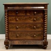 VICTORIAN MAHOGANY CHEST with secret top drawer over two short and three long drawers having