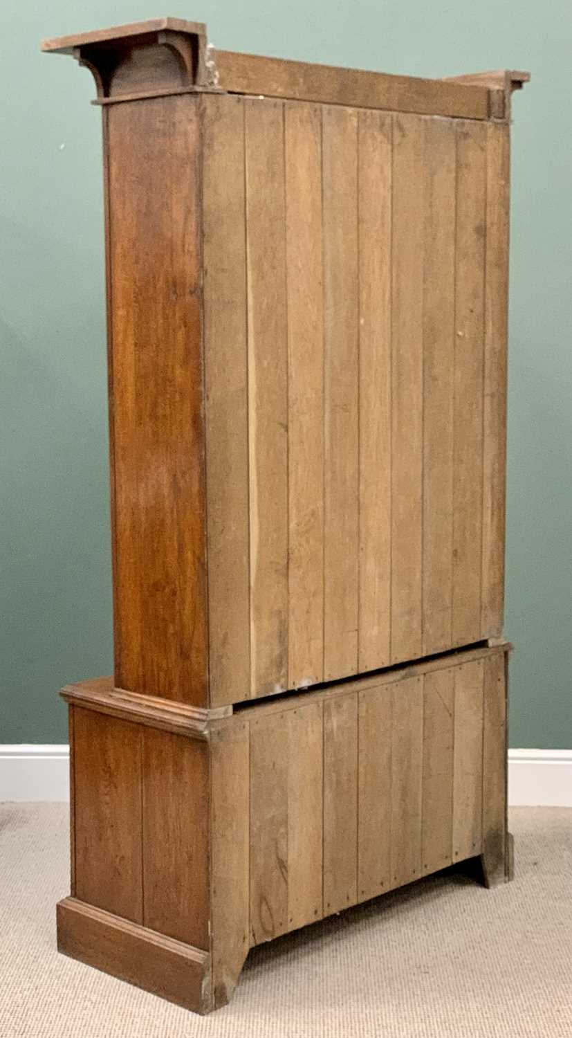 ARTS & CRAFTS STYLE OAK BOOKCASE CUPBOARD, the upper section with twin leaded and colour stained - Image 2 of 5